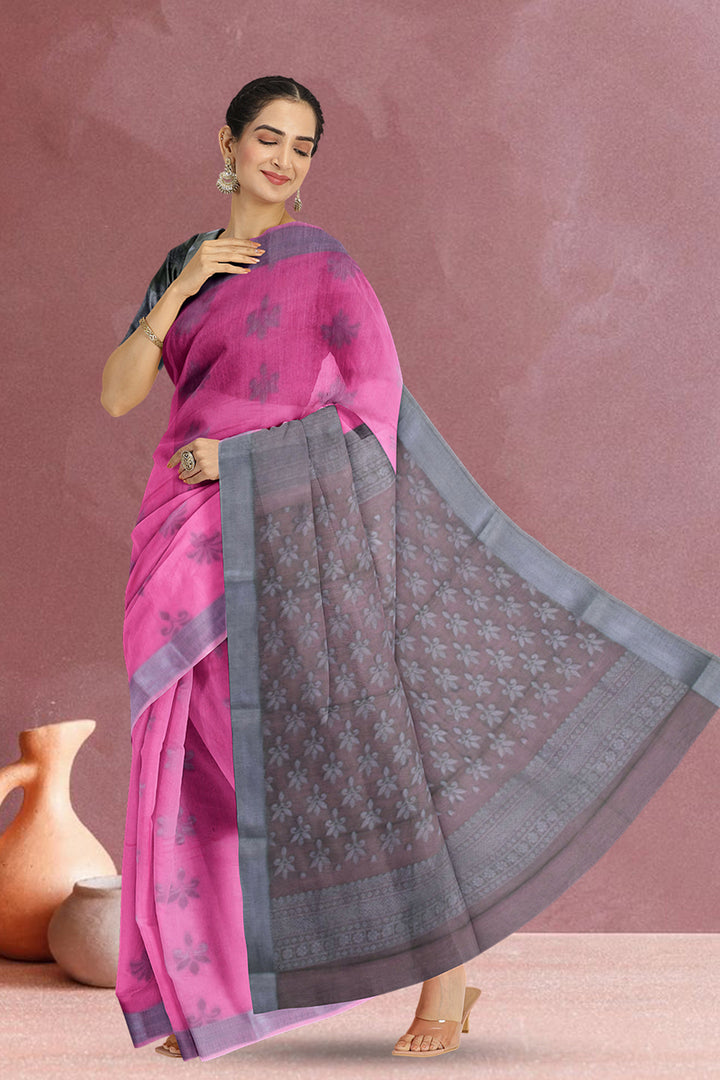 Pink South Tissue Silk Cotton Saree 10073587