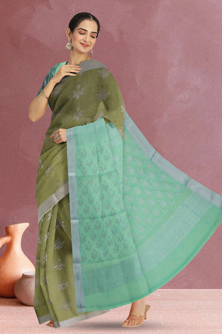 Green South Tissue Silk Cotton Saree 10073589