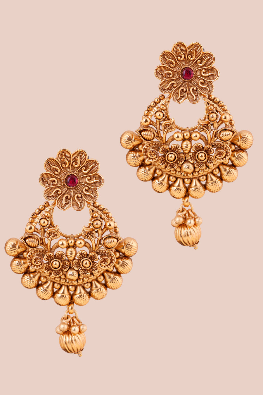 Gold Plated Chandbali Earring With Floral Motif