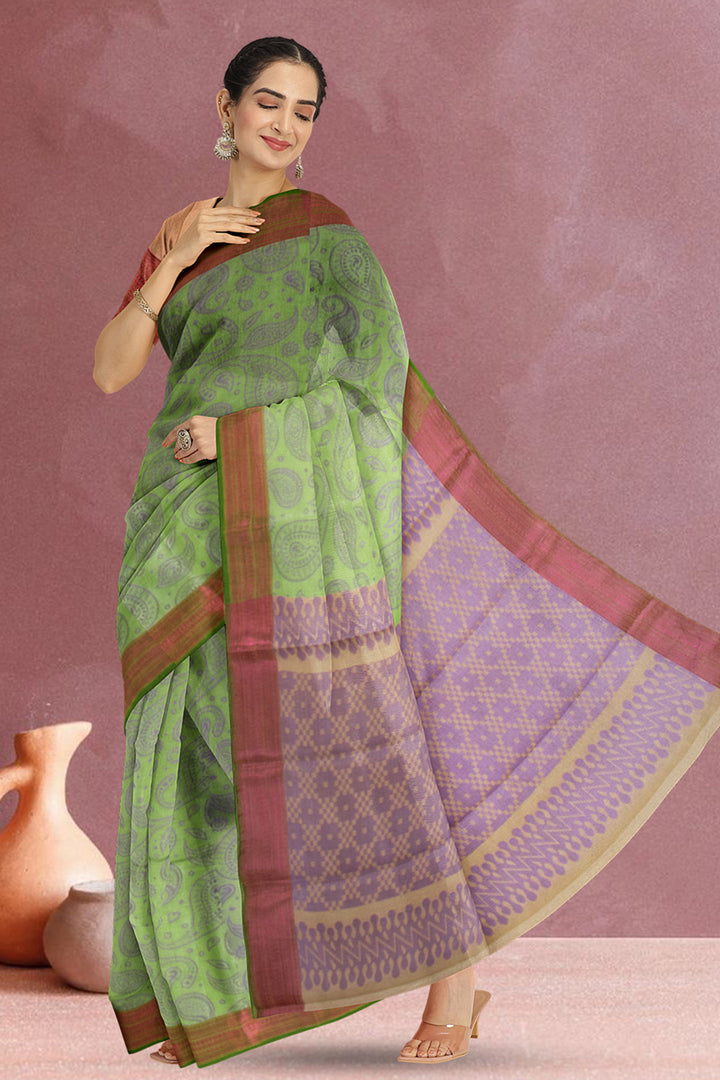 Green South Tissue Silk Cotton Saree 10073580