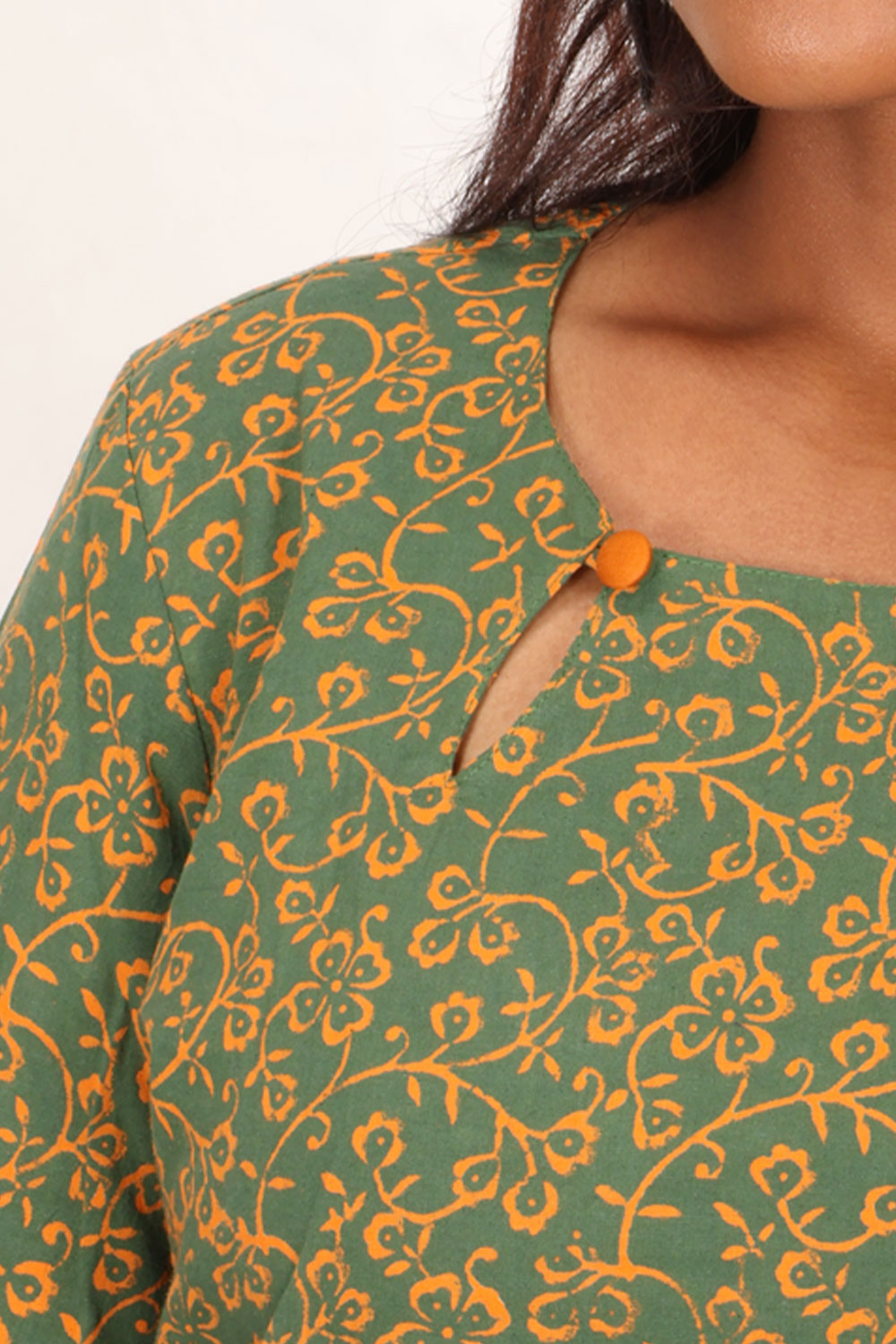 Green Gamthi Print Cotton Kurti