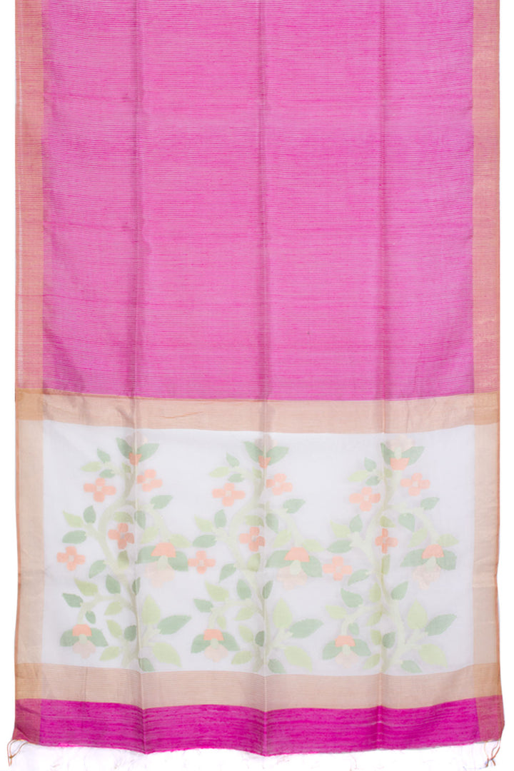 Pink Handloom Silk Cotton Saree with Floral Jamdani Pallu 10061855