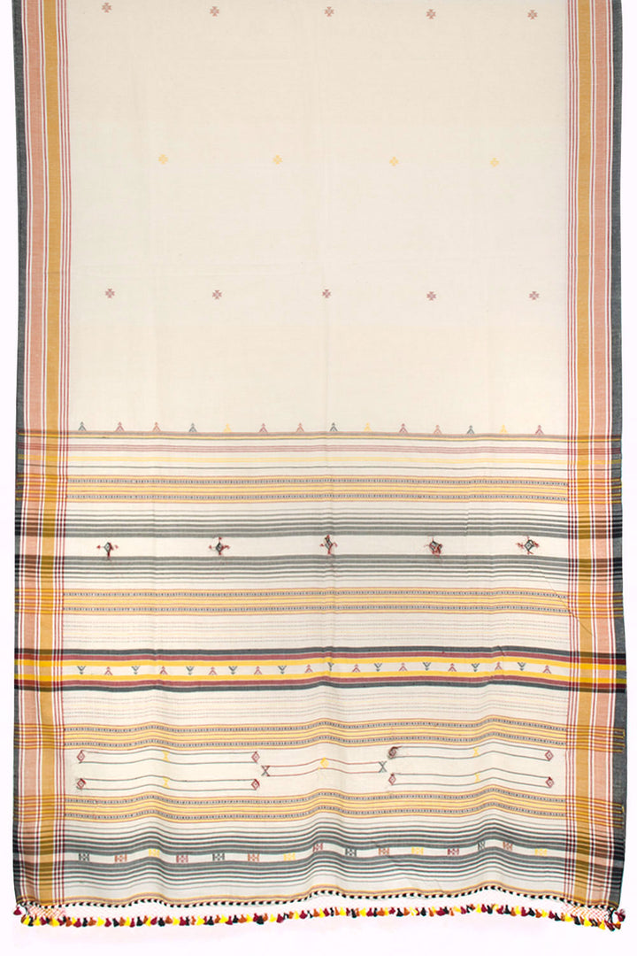 White Handloom Bhujodi Kala Cotton Saree 10062744