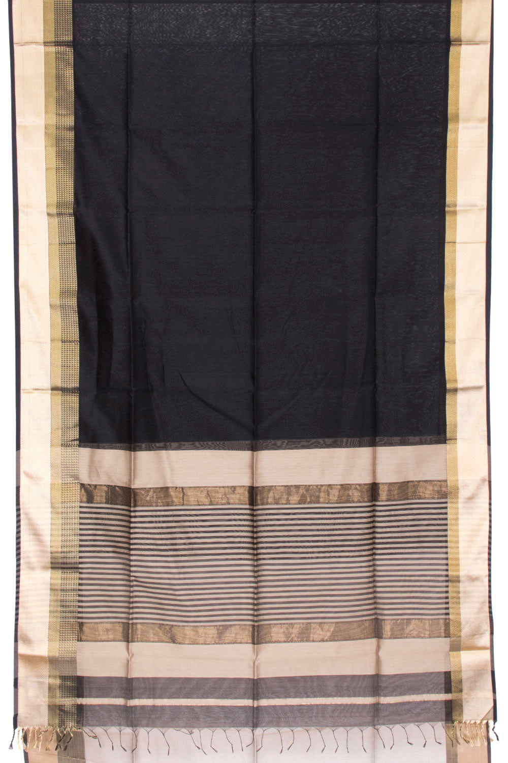 Black Handloom Maheshwari Silk Cotton Saree 10062909