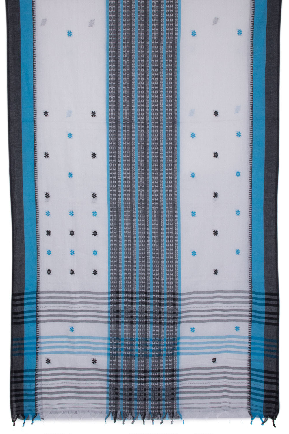 White with Blue Handloom Dhaniakhali Cotton Saree - 10063554