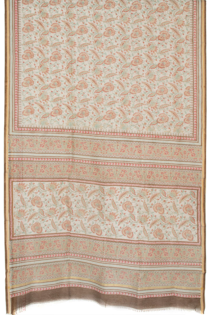 Off White Printed Chanderi Silk Cotton Saree - Avishya