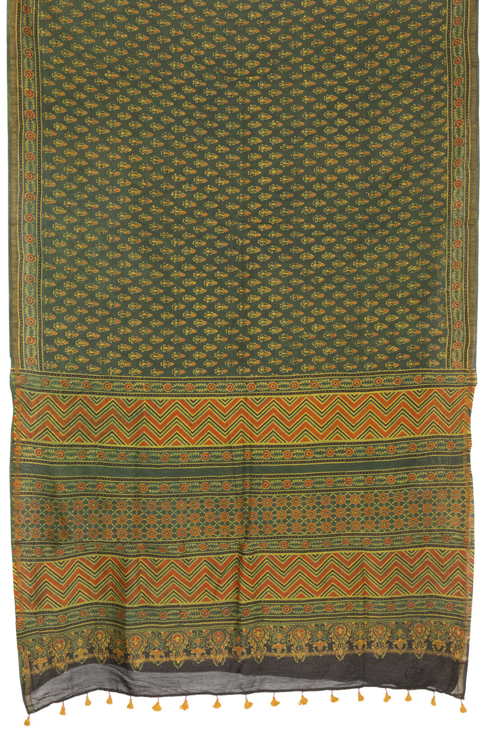 Rifle Green Ajrakh Printed Silk Cotton Saree 10063917