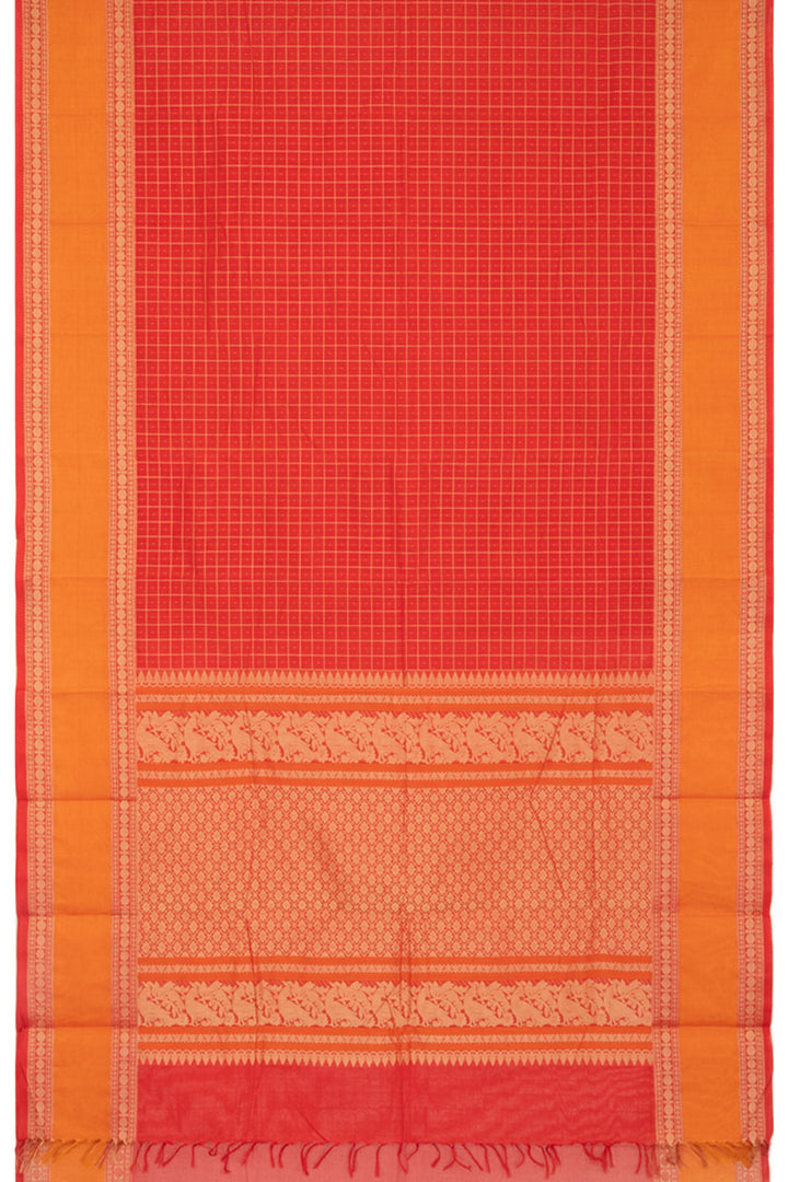 Red Handloom Kanchi Cotton Saree - Avishya