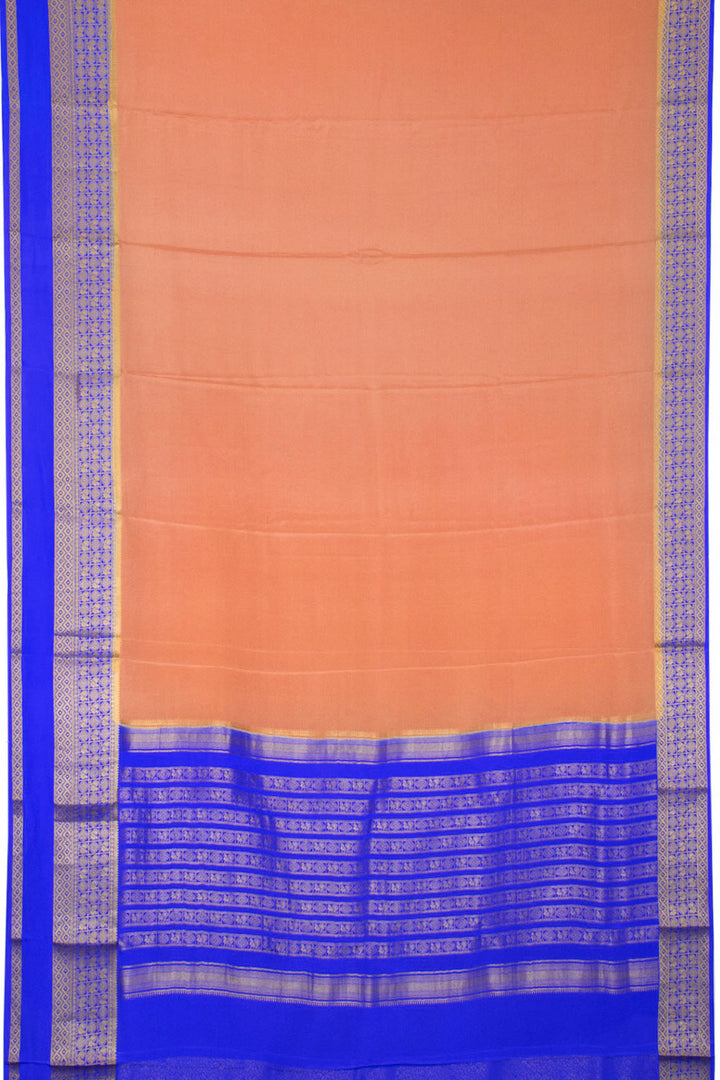 Peach with Blue Mysore Crepe Silk Saree - 10064321