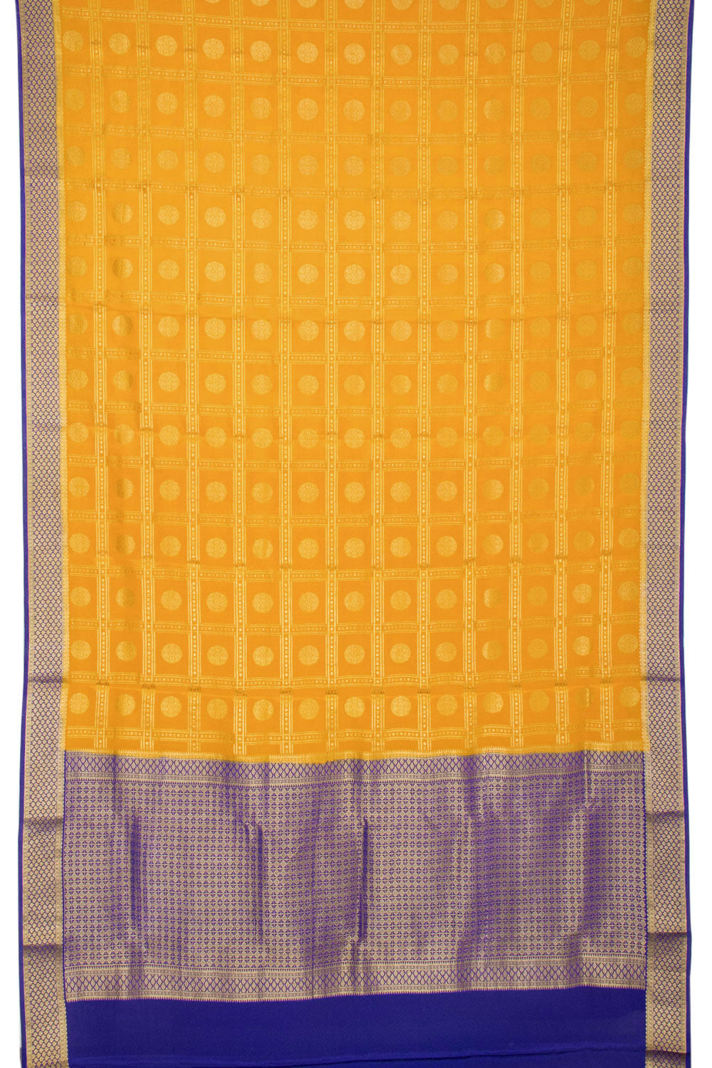 Yellow with Blue Mysore Crepe Silk Saree - 10064336