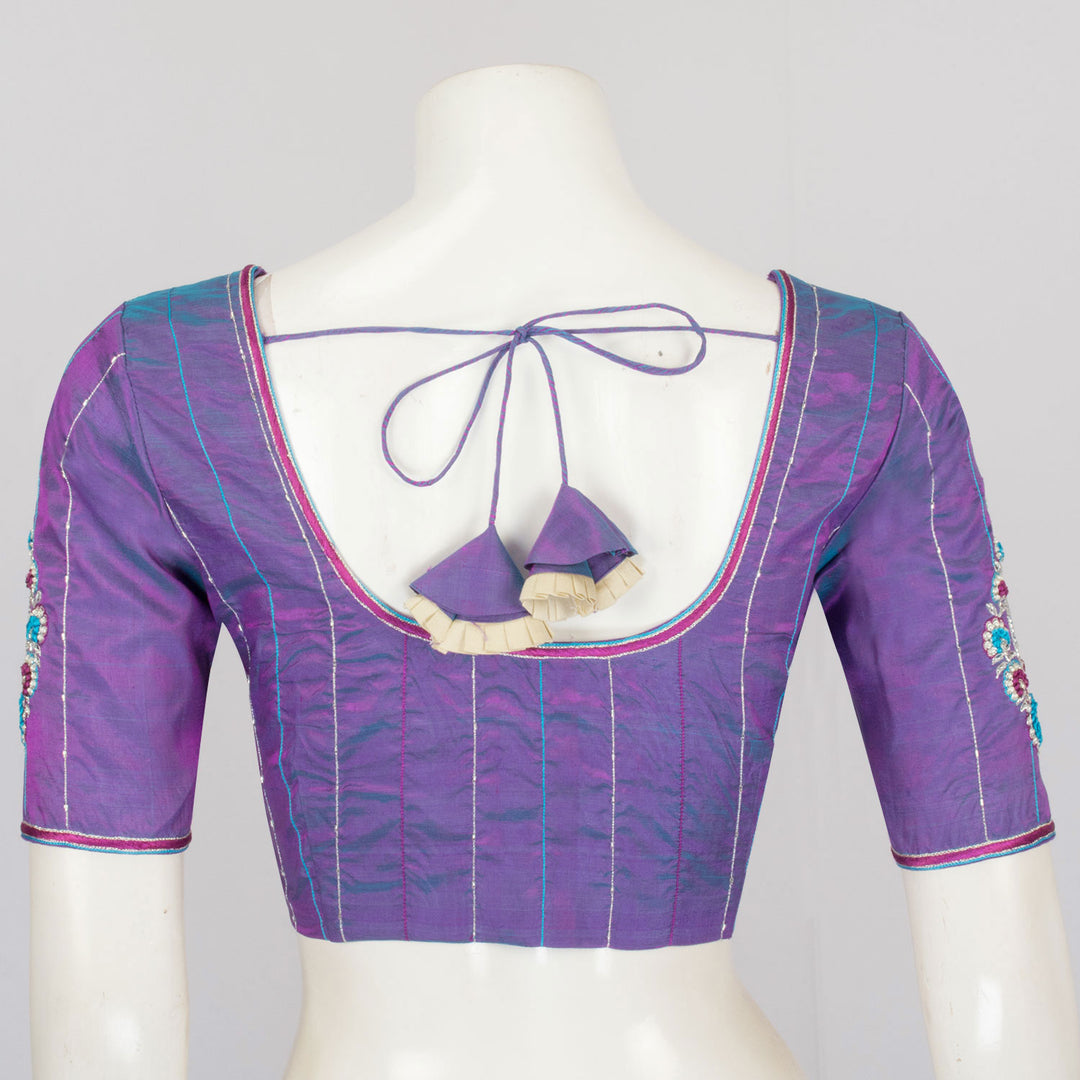 Purple Aari Embroidered Raw Silk Blouse - Avishya