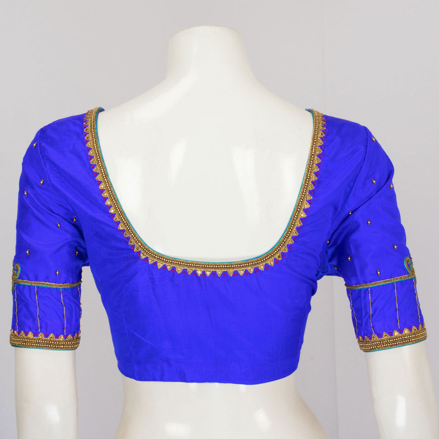 Ink Blue Aari Embroidered Raw Silk Blouse  - Avishya