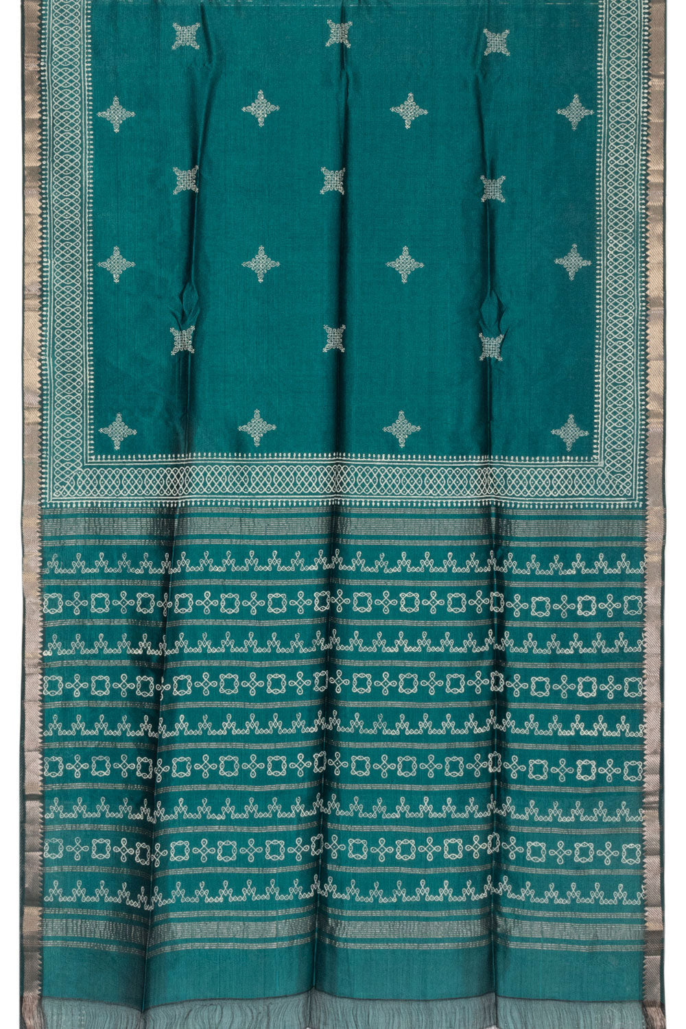 Teal Green Handloom Mangalgiri Silk Cotton Saree 10064482