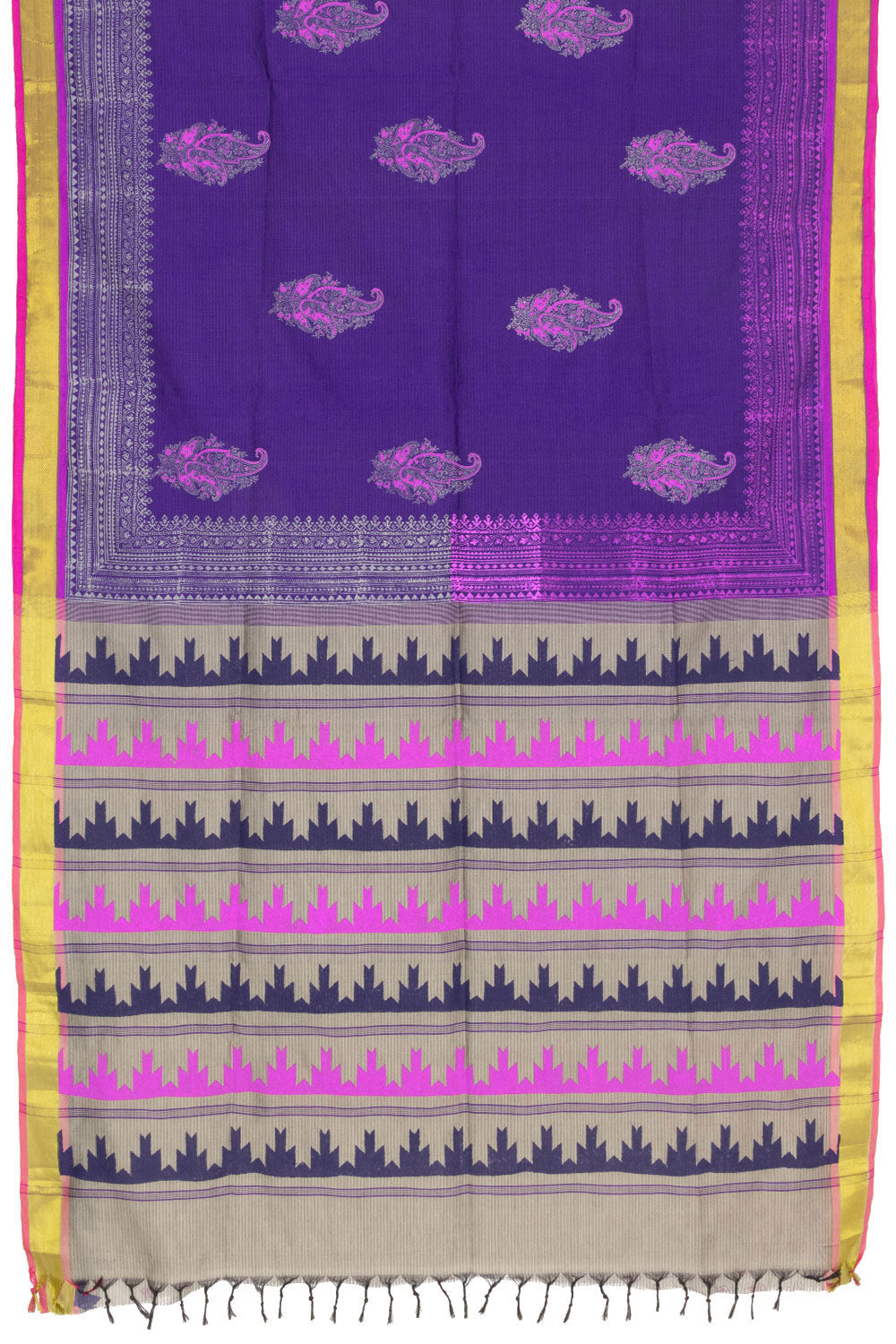 Purple Hand Block Printed Poly Cotton Saree - Avishya