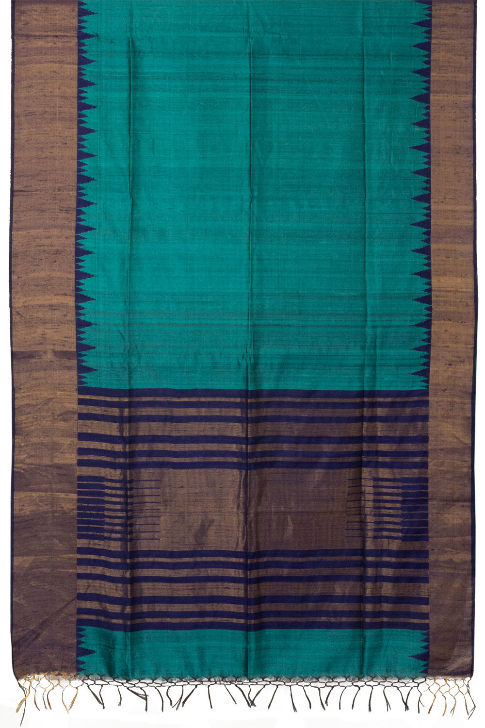 Peacock Blue Handloom Tussar Raw Silk Saree  - Avishya