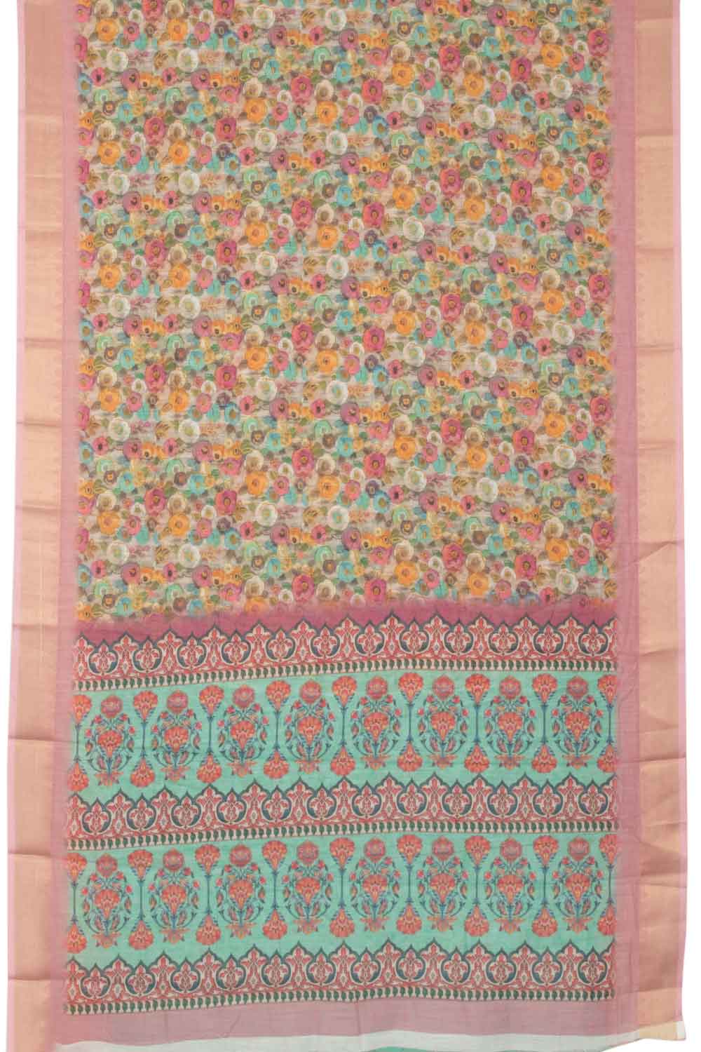 Pastel Pink Printed Linen Saree - Avishya