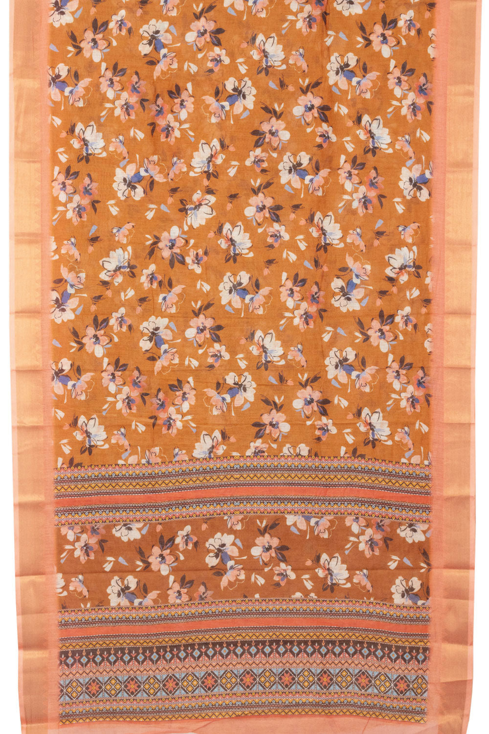 Rust Orange Printed Linen Saree - Avishya