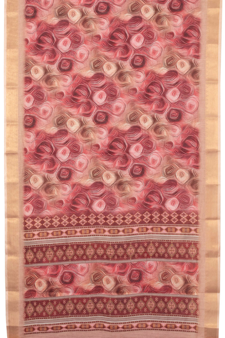 Red Printed linen Saree - Avishya