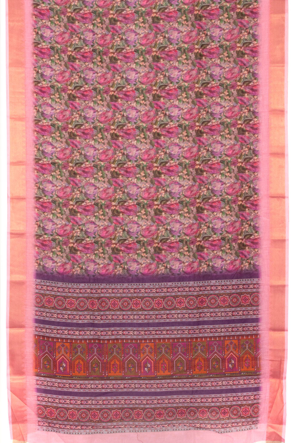 Pink Printed Linen Saree - Avishya