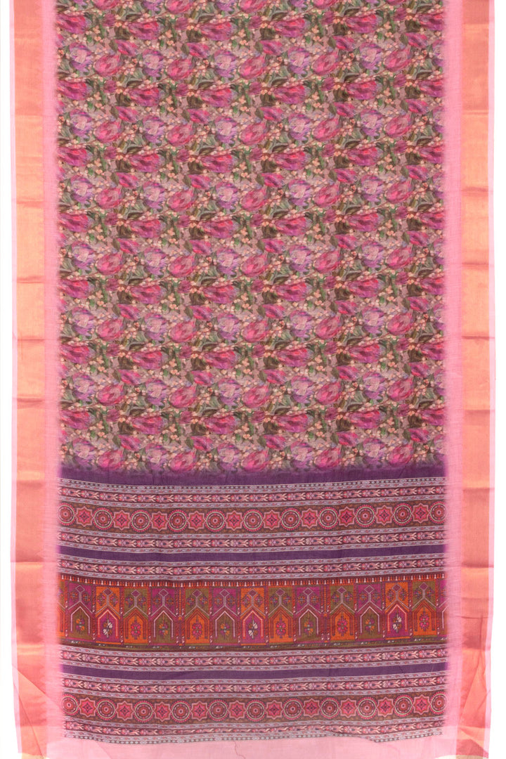 Pink Printed Linen Saree - Avishya