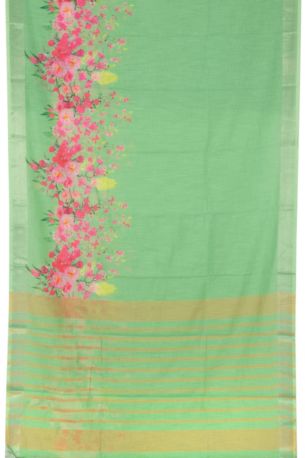 Sea Green Printed linen saree 10064861