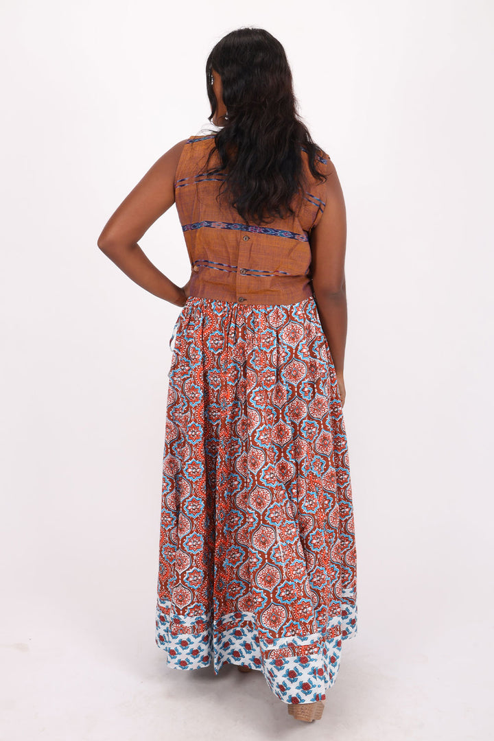 Brown Hand Block Printed Cotton Skirt