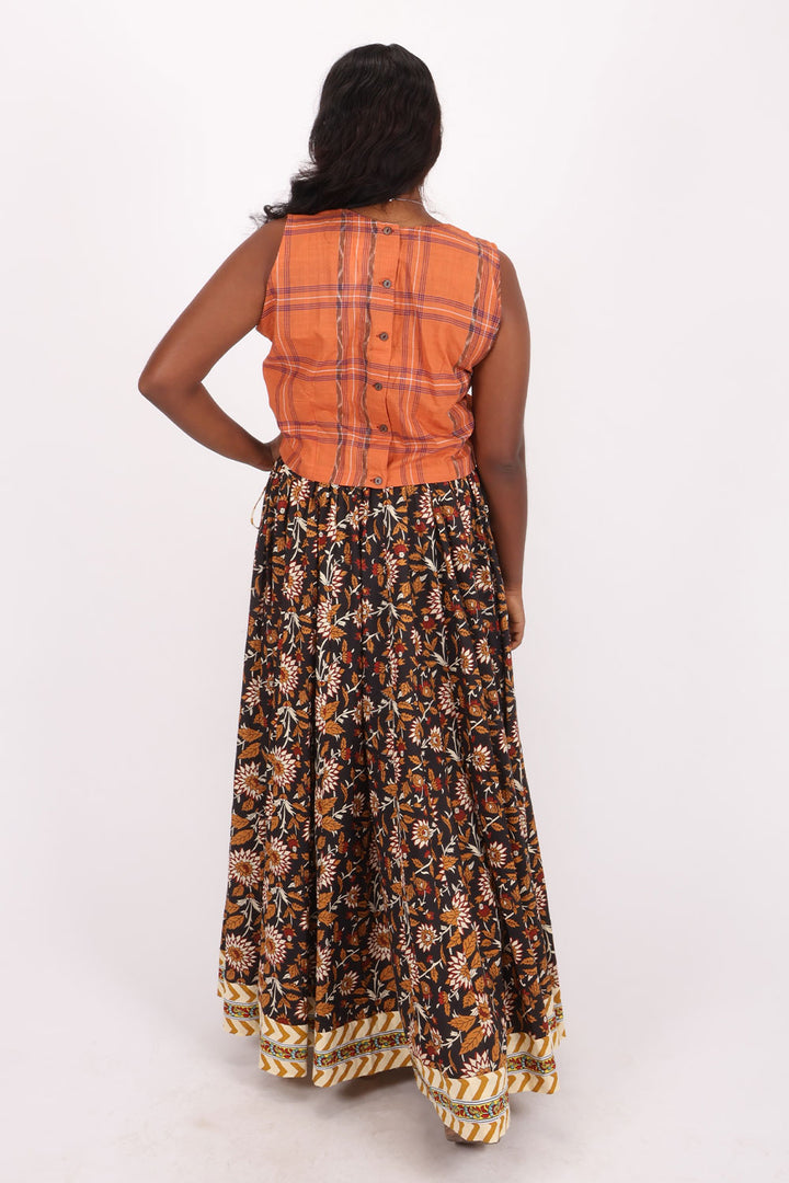 Black Hand Block Printed Cotton Skirt