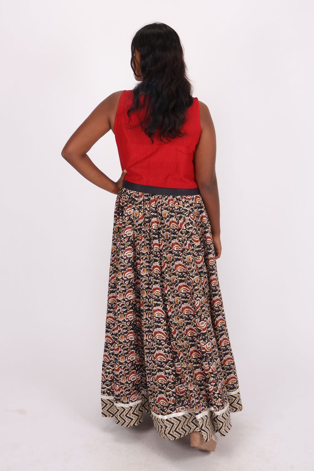 Black Hand Block Printed Cotton Skirt