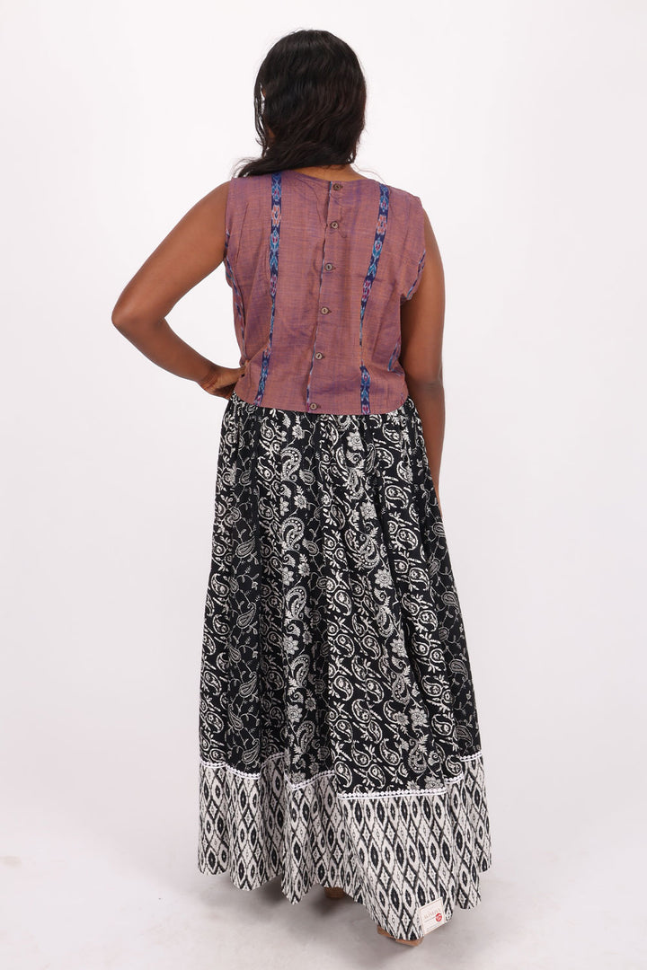 Black Hand Block Printed Cotton Skirt