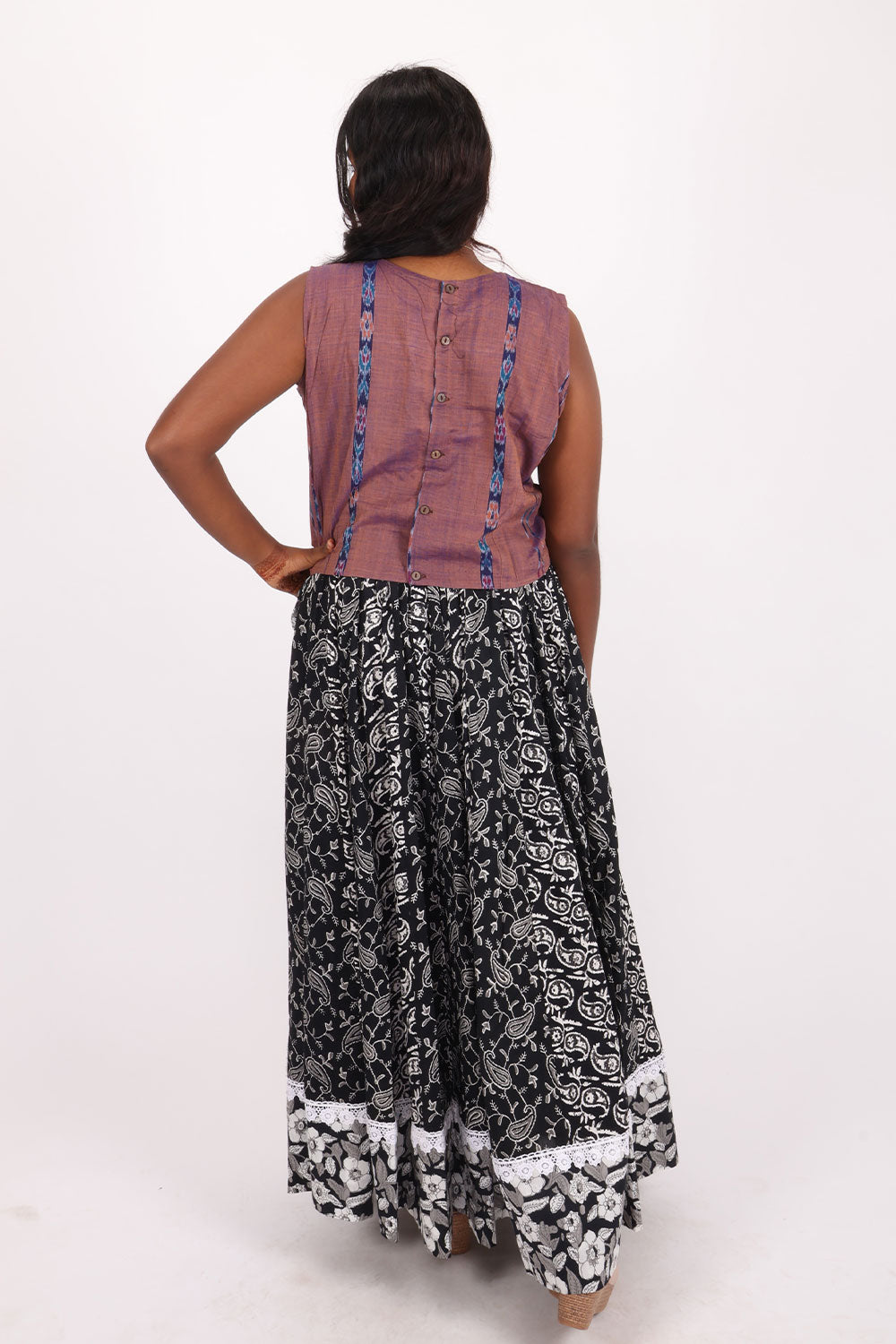 Black Hand Block Printed Cotton Skirt