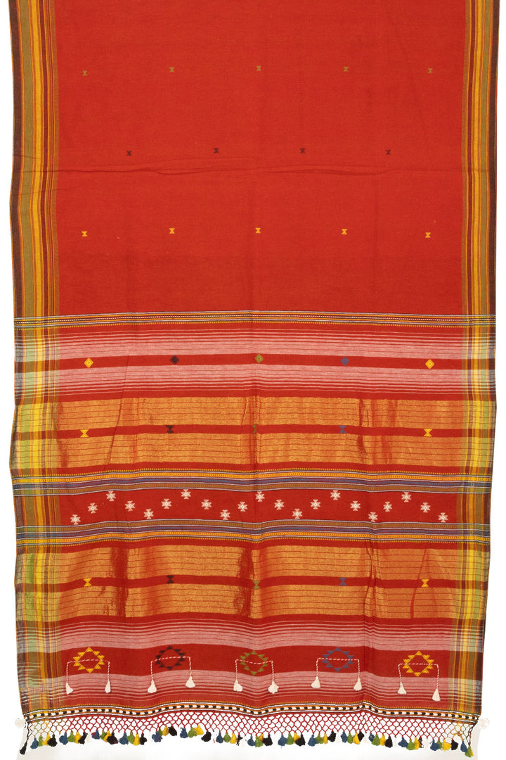 Red Handloom Bhujodi Kala Cotton Saree - Avishya