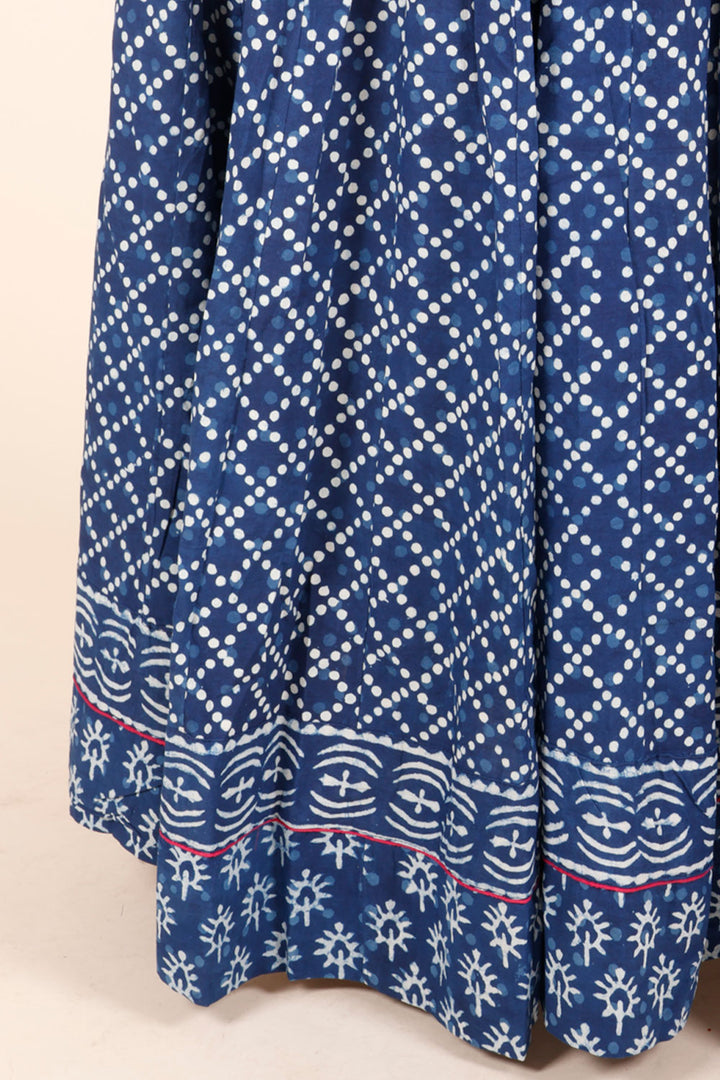 Indigo Blue Hand Block Printed Chaniya Choli With Kota Doria Dupatta 10066316