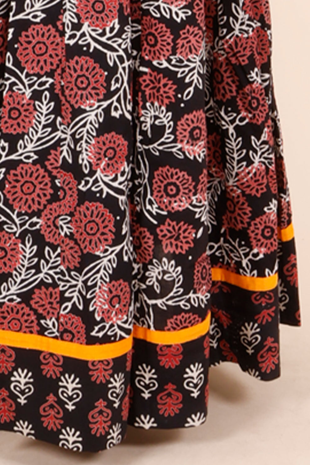 Black & Red Hand Block Printed Cotton Chaniya Choli With Kota Doria Dupatta 10066318