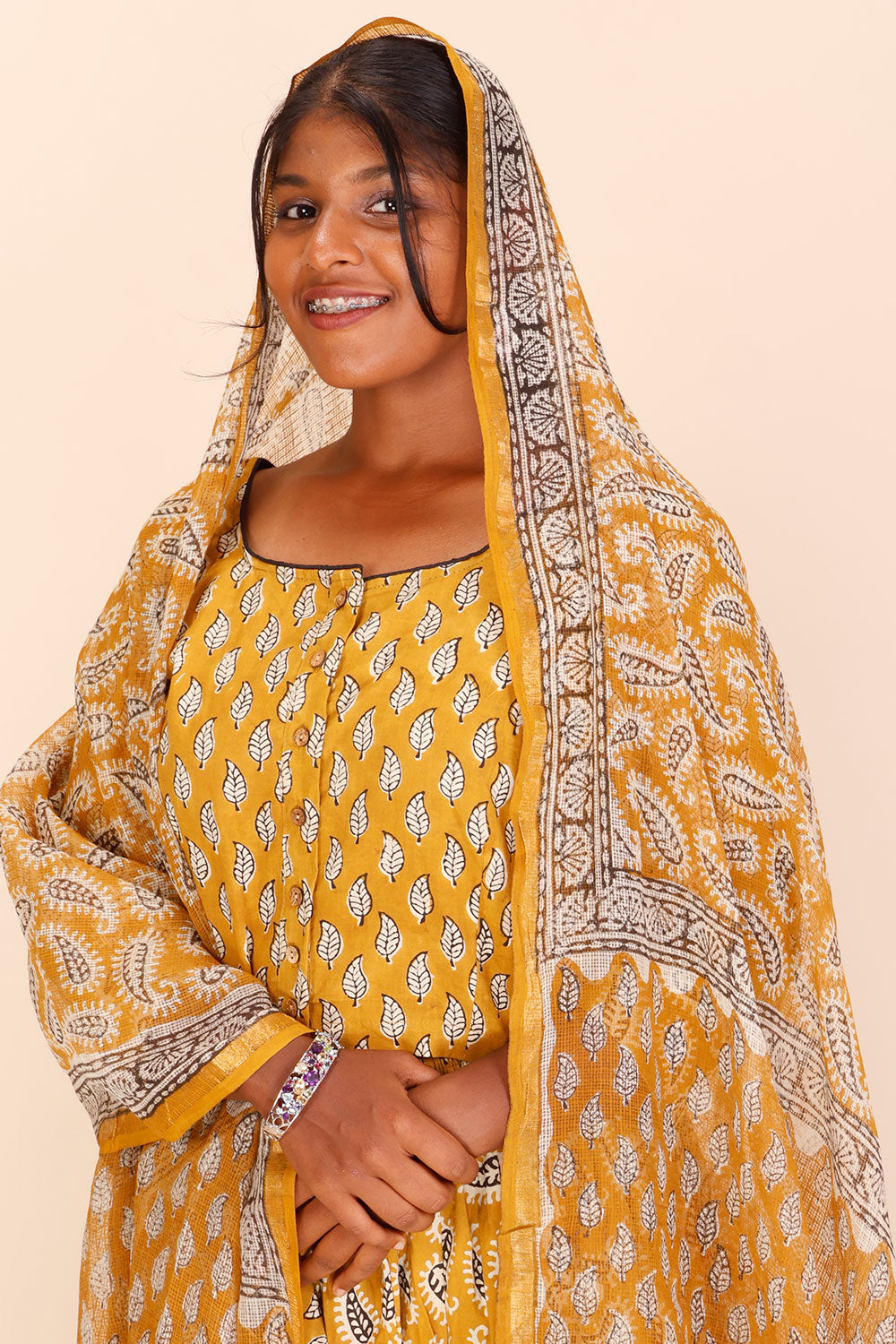 Mustard Yellow Hand Block Printed Chaniya Choli With Kota Doria Dupatta 10066332