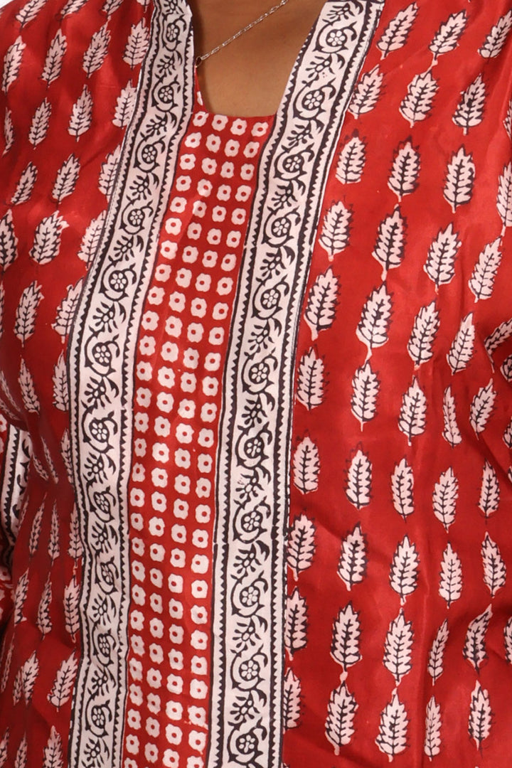 Red Handcrafted Bagh Printed Modal Silk Kurta