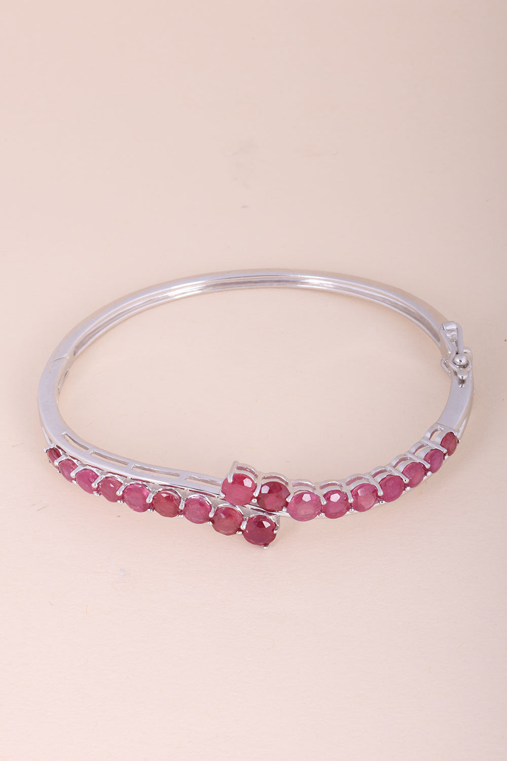 Ruby With White Topaz Sterling Silver Bangle - Avishya