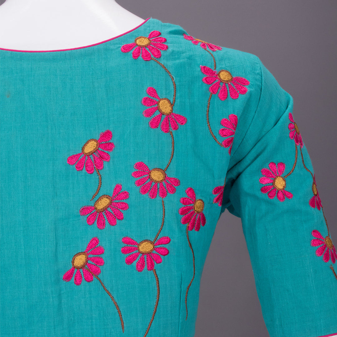 Blue Hand Embroidered Silk Blouse - Avishya