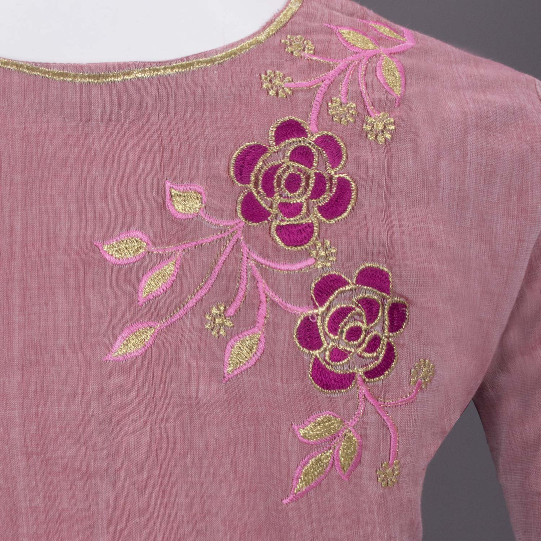 Pink Hand Embroidered Silk cotton Blouse 10068049