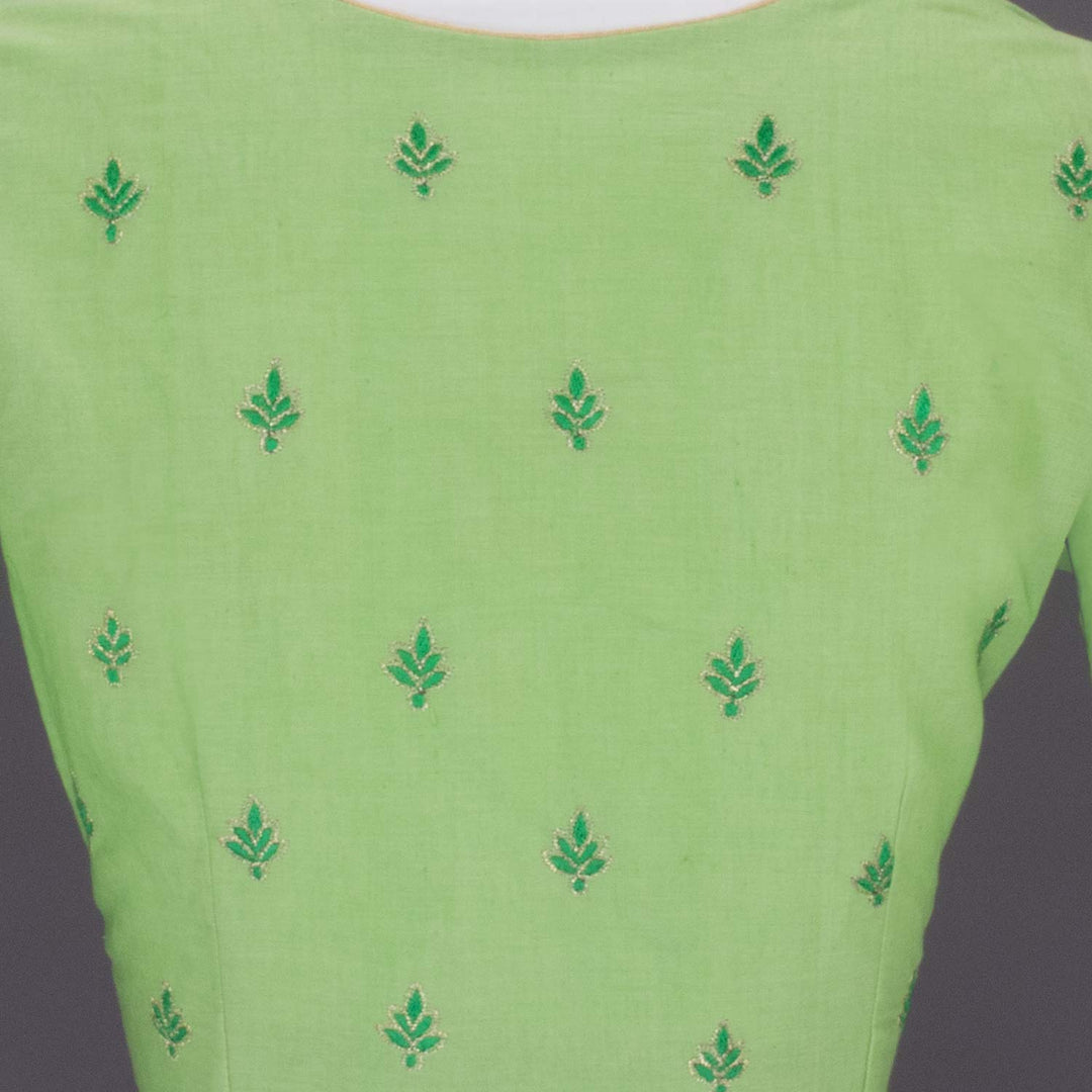 Green Hand Embroidered Silk cotton Blouse - Avishya