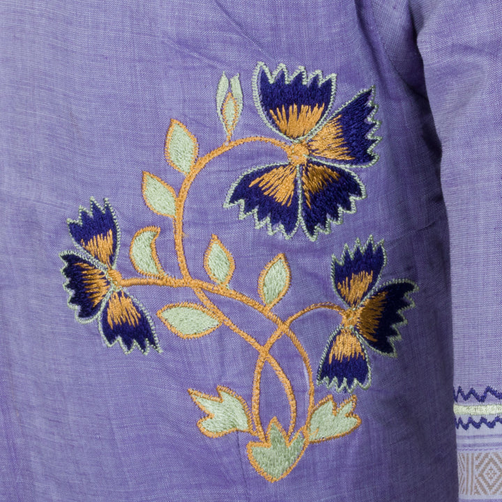 Blue Embroidered Mangalgiri Cotton Blouse  - Avishya