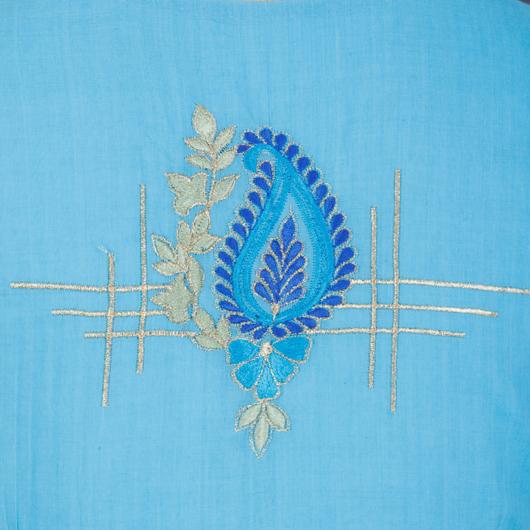 Blue Embroidered Mangalgiri Cotton Blouse - Avishya