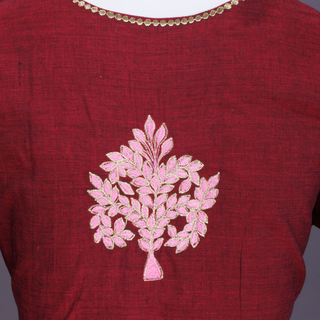 Maroon Embroidered Mangalgiri Cotton Blouse - Avishya