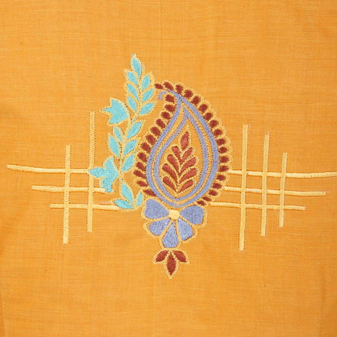 Yellow Embroidered Mangalgiri Cotton Blouse - Avishya