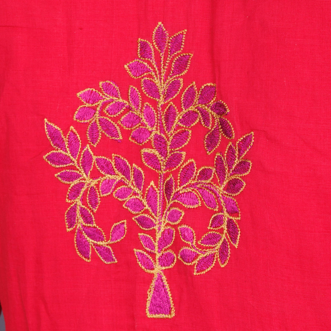 Red Embroidered Mangalgiri Cotton Blouse - Avishya