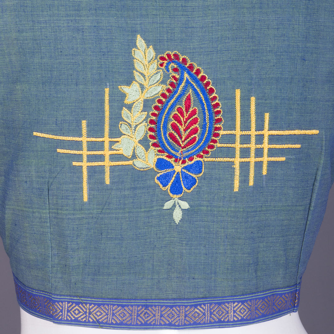 Blue Embroidered Mangalgiri Cotton Blouse - Avishya