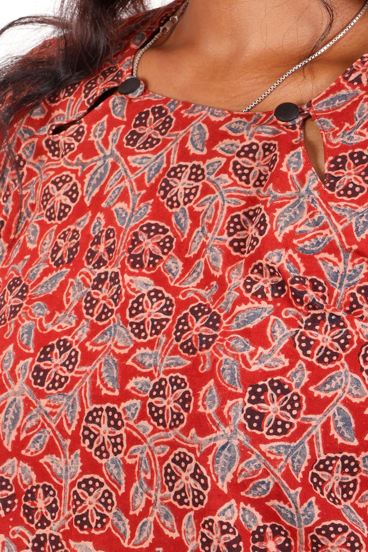 Red Ajrakh Printed Cotton Kurti