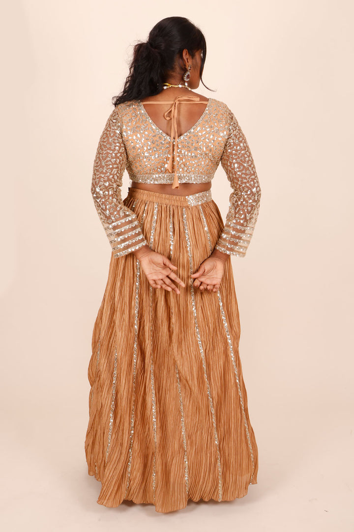 Bronze Brown Net Silk Embroidered Lehenga 10068664