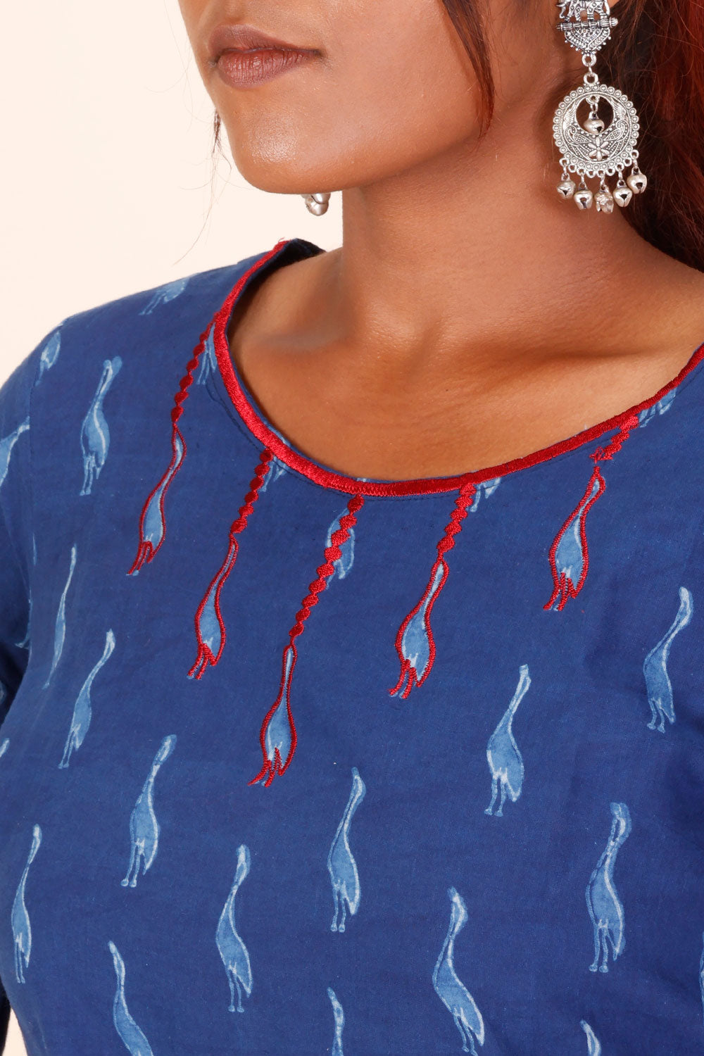 Indigo Dyed & Embroidered Dabu Printed Cotton Kurta 10068987 - Avishya