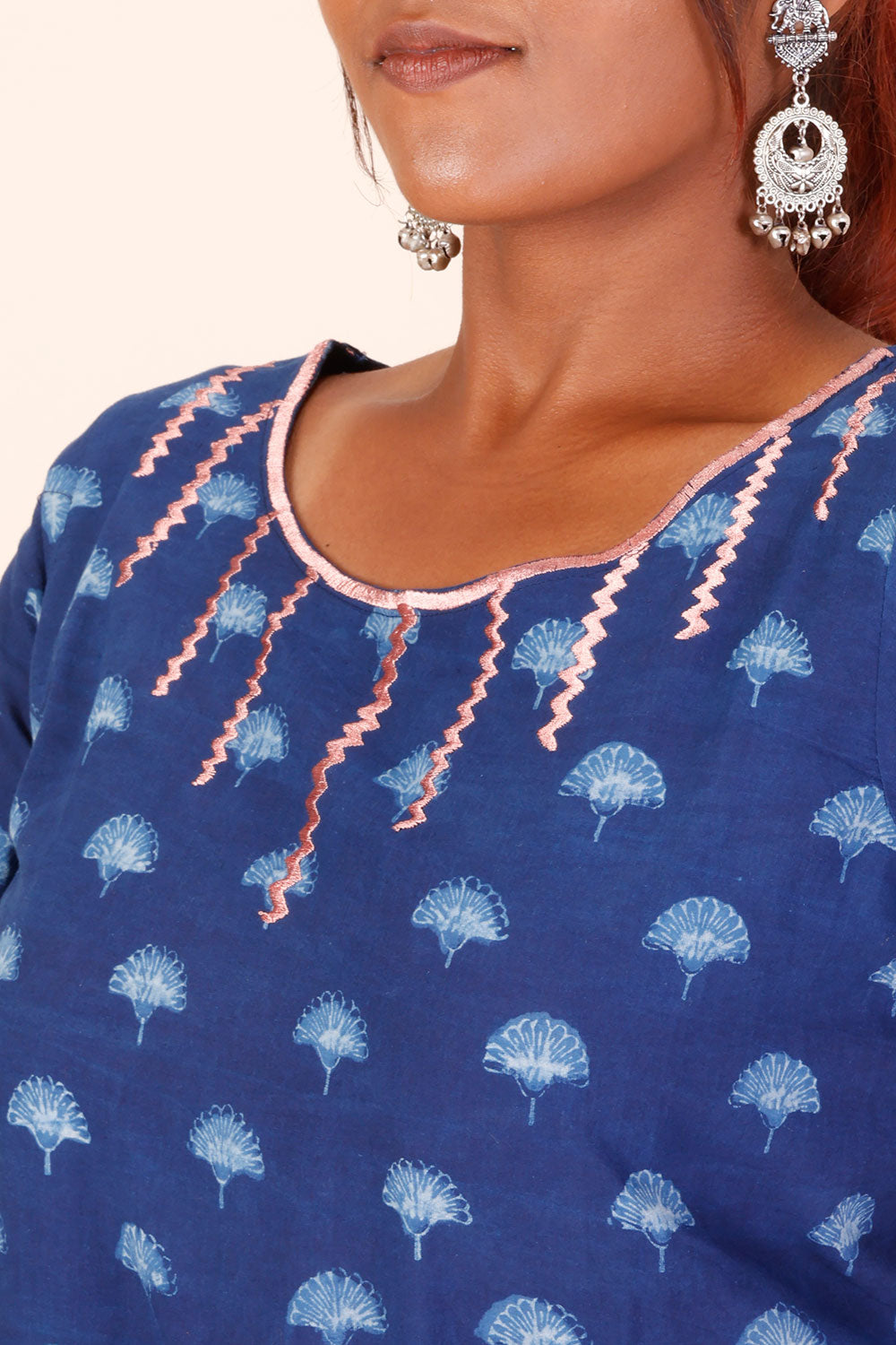 Indigo Dyed & Embroidered Dabu Printed Cotton Kurta 10068989 - Avishya