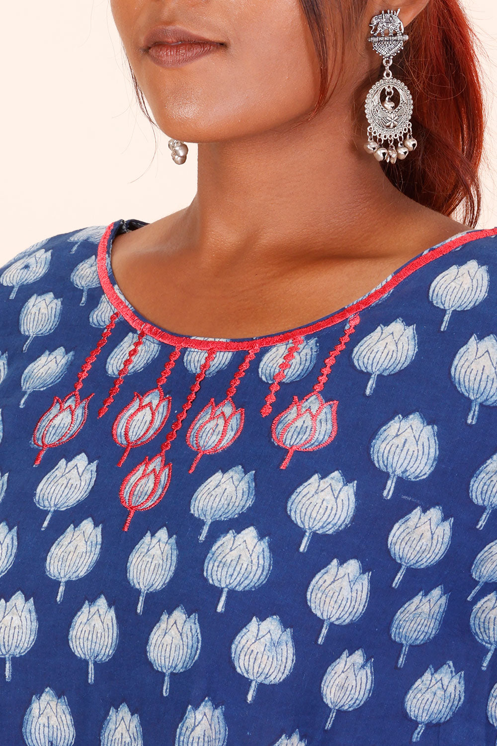 Indigo Dyed & Embroidered Dabu Printed Cotton Kurta 10068992 - Avishya